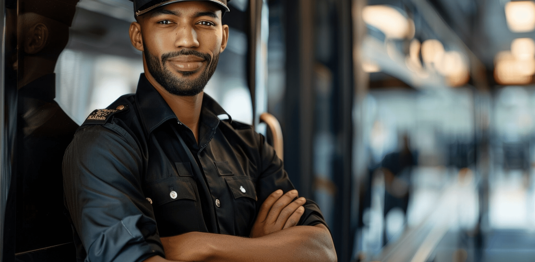 Security Guard in Front of a Blurry Background
